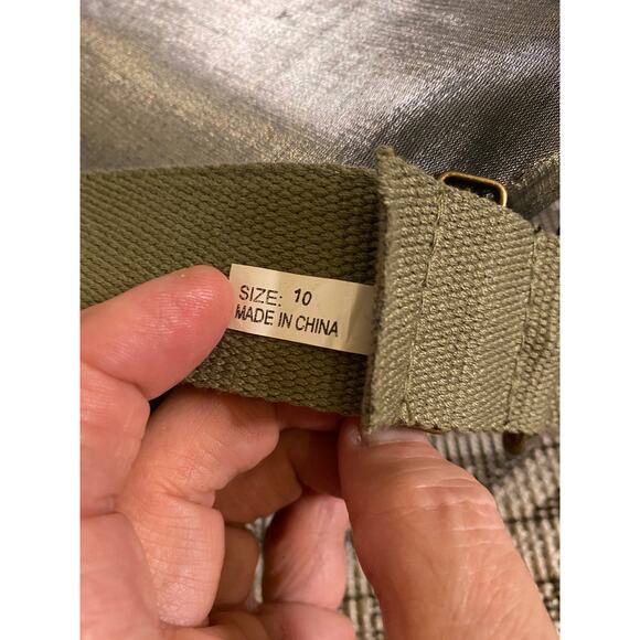 Women's Army Green Webbing Belt Studs Faux diamonds Size 10 (42 inch end to end) - Picture 14 of 14